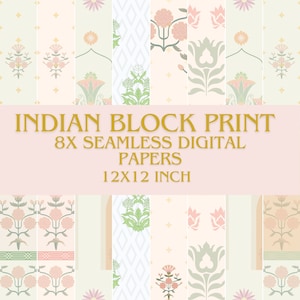 Afdrukbaar Indiaas blokdrukpapier | Bundel islamitische geometrische kunst | Naadloze digitale patronen - commercieel gebruik
