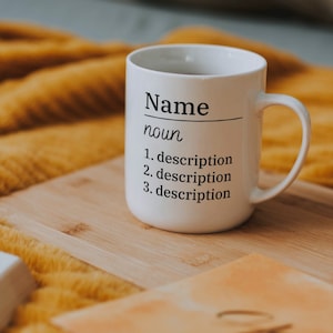 Personalisierte Name Definition Tasse, einzigartige Geschenkidee, anpassbarer Text, personalisierte Tasse, Geschenkidee, benutzerdefinierte Kaffeetasse, Name Bedeutung Tasse