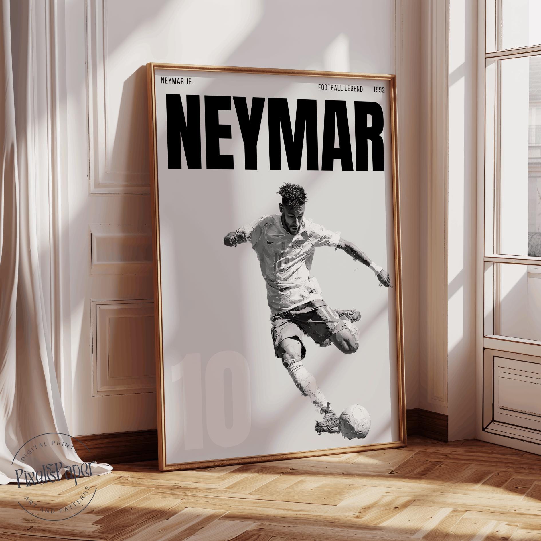 Neymar Jr. Football Poster: Black & White (digital Download A3 320