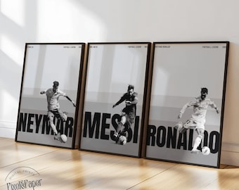 Neymar Messi Ronaldo Poster Set: Black & White Soccer Legends (A3 Digital Download)