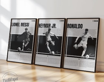 Neymar Messi Ronaldo Poster Set: Black & White Soccer Legends (A3 Digital Download)