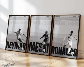 Neymar Messi Ronaldo Poster Set: Black & White Soccer Legends (A3 Digital Download)