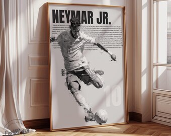 Neymar Jr. voetbalposter: Brazilië voetbalsterrenprint (digitale download, A3-formaat 320 DPI)