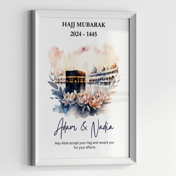 Personalized Hajj Mubarak & Umrah Mubarak Gift | Digital Print | Islamic Poster | Eid Decoration