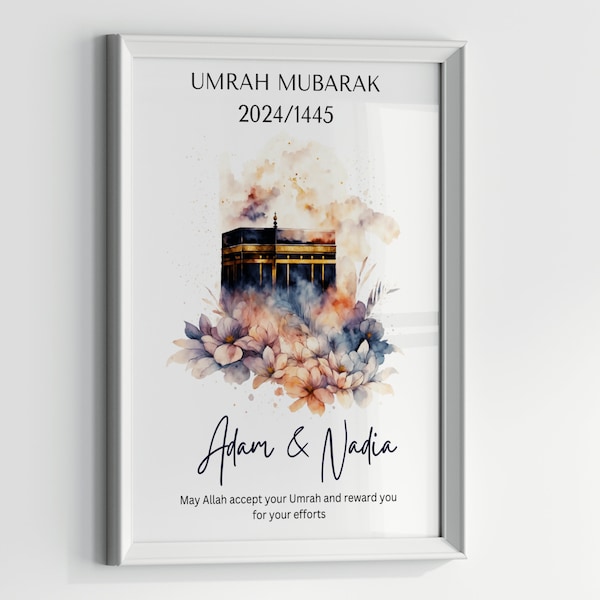 Personalized Umrah Mubarak & Hajj Mubarak Gift | Digital Print | Islamic Poster | Eid Decoration