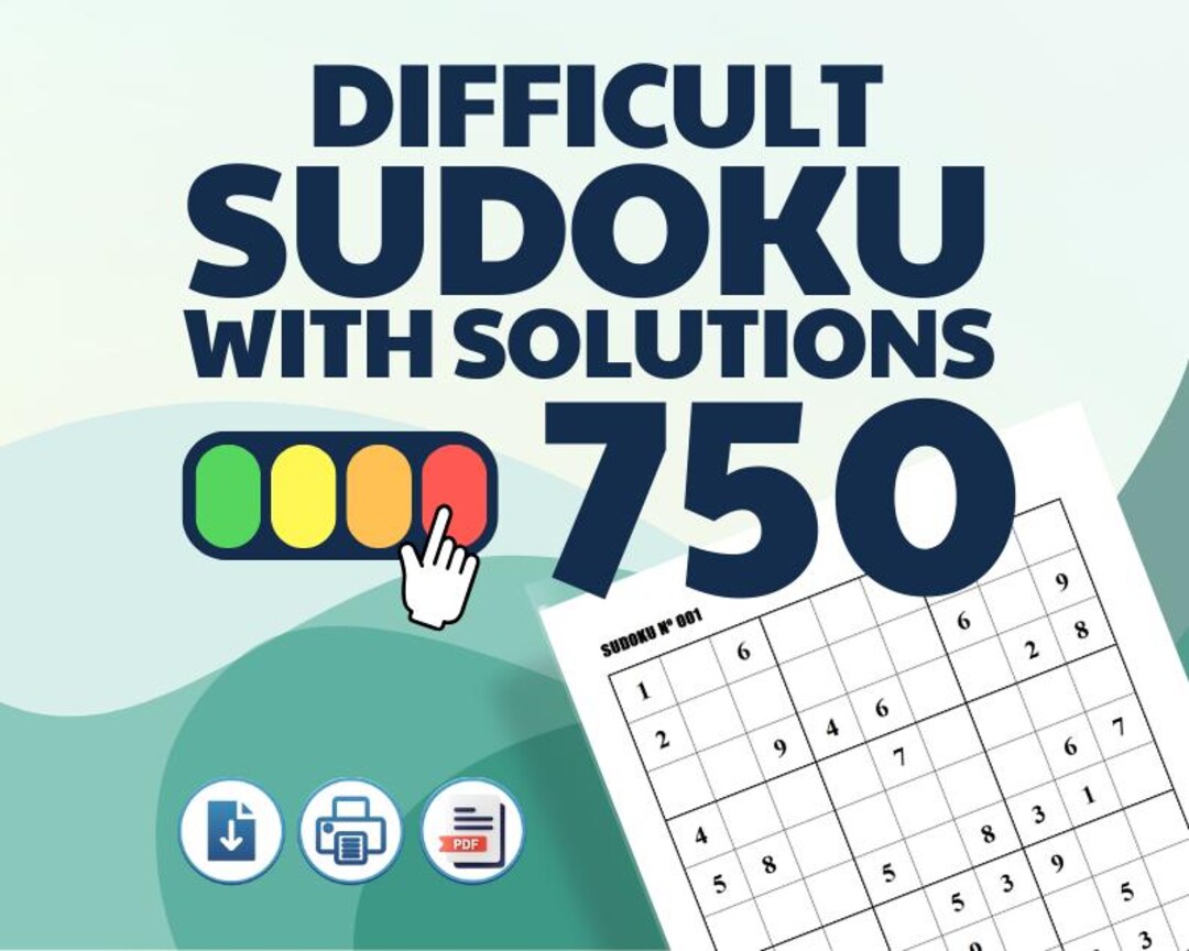 750 Difficult Sudoku Puzzles | Instant Download PDF | Digital Printable ...