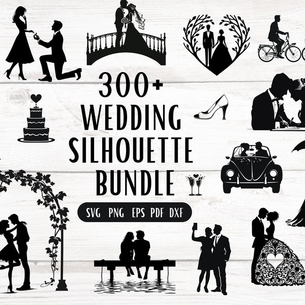 Silhouette de mariage Bundle Couple amoureux SVG SVG coupe fichiers Cricut Silhouette vecteur amour célébration mariage laser png eps pdf dxf