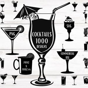Pacote de silhueta de coquetel PNG Clipart de bebida Pacote de coquetel SVG Estêncil vetorial Coquetel SVG Impressão sob demanda Menu de bar Clipart Álcool