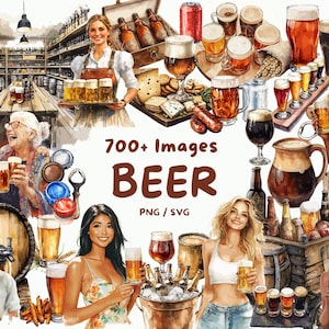 Bier Clipart Bundle 700+ Bier Aquarell Illustration Brauerei Gläser Flaschen Craft Beer Mädchen trinken Bier Lager Grafik Kommerzielle Nutzung