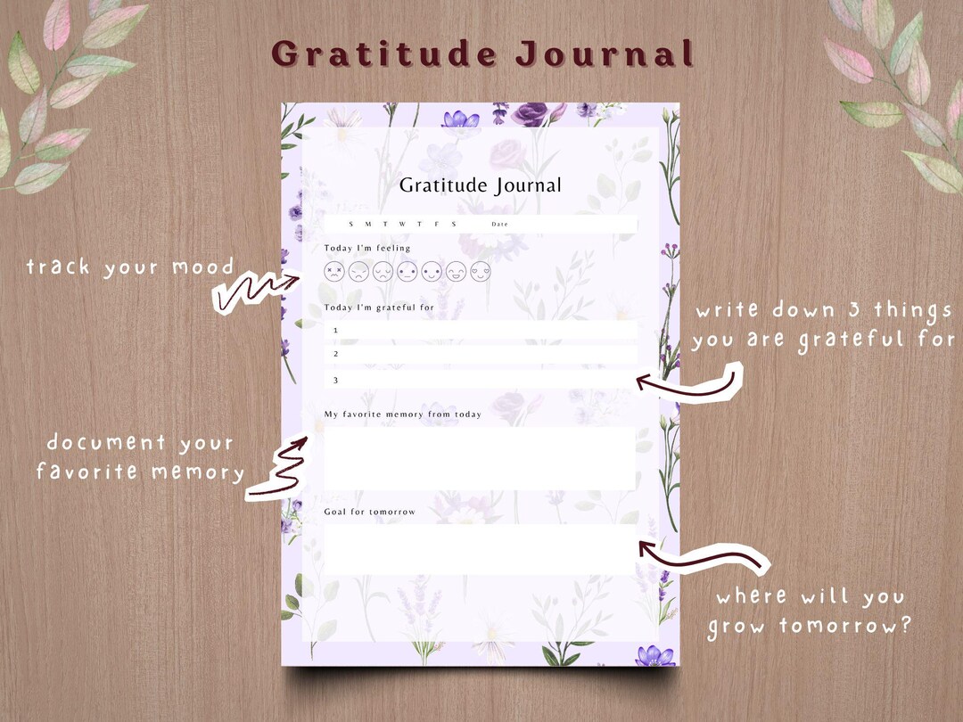 Gratitude Journal Printable | Daily Gratitude Log Page | Purple Floral ...