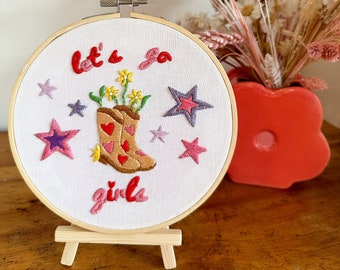 Cowboy Boot Embroidery Kit - Let's Go Girls - Beginner Embroidery Kit - Easy Embroidery Kit