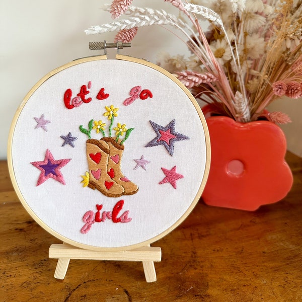 Cowboy Boot Embroidery Kit - Let's Go Girls - Beginner Embroidery Kit - Easy Embroidery Kit