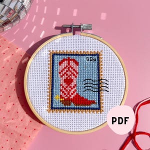 DIGITAL PATTERN Cowboy Boot Stamp Design - Modern Cross Stitch - Easy Cross Stitch