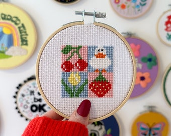 Spring Patchwork Design Cross Stitch Kit - Beginner Cross Stitch Kit - Easy Cross Stitch Kit