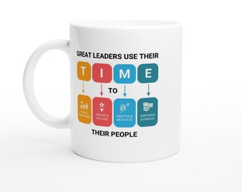 Tasse à café personnalisée de 11 oz, tasse Time, tasse à café, cadeau de collègue, tasse d'anniversaire, cadeau pour un leader ou un manager, père Noël secret et cadeau de bureau