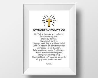 Gweddi’r Arglwydd - Welsh Lord's Prayer Modern Poster | Ideal Gift or Present for a Welsh Friend or Relative | Timeless Wall Art from Wales.