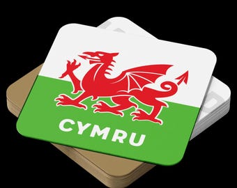 Y Ddraig Goch, Modern Red Dragon of Wales Design Coaster | Ideal Welsh Gift | Useful Home Decor or Tableware Present