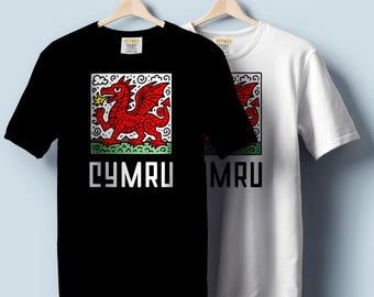 Cool New Red Dragon Doodle Design T-Shirt, Graphic Welsh Tee, Ideal Gift for a Welsh friend, Perfect Present for a relative from Wales.