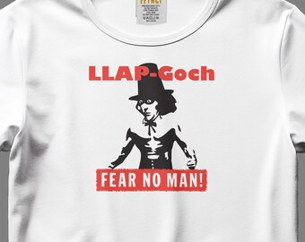 Llap-Goch Master Fear No Man Graphic T-shirt | Secret Welsh Art of Self-defence Design Top. Ideal Present or Gift tee for Monty Python Fans.