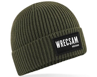 Smart Custom Placename Beanie | Comfy Unisex Cuffed Hat | Minimal Design, ideal souvenir or gift. Welsh or any other message of choice.