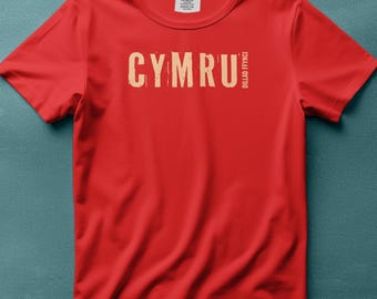 Cool New Horizontal Distressed Text CYMRU Logo T-Shirt, Graphic Wales Tee, Ideal Gift for a Welsh friend, Perfect for a Welsh relative.