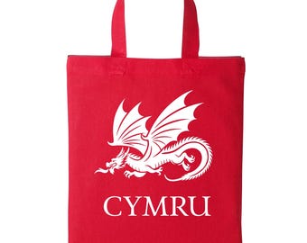 Cute stylish mini tote bag | Wide range of colours | Striking Welsh Dragon Cymru logo -| Multifunctional, reusable, sustainable Bag for Life