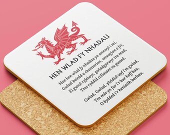 Hen Wlad Fy Nhadau Coasters | Ideal Welsh Gift | Land of My Fathers | Wales Red Dragon Design | Useful Home Decor or Tableware Present.
