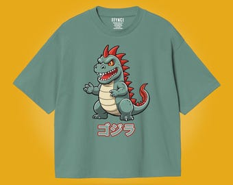 Cool Gojira Graphic Tee with his name in Japanese Hiragana script , ゴジラ - Retro Japanese Godzilla Drawing Tee for the Otaku in your life.