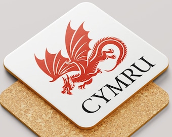 Y Ddraig Goch, Flying Flaming Modern Red Dragon of Wales Design Coaster | Ideal Welsh Gift | Useful Home Decor or Tableware Present
