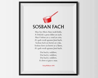 Sosban Fach Lyrics Poster | Welsh traditional folk song Wall Art | Rousing Llanelli Rugby Favourite Print | Ideal Gift or Present from Wales