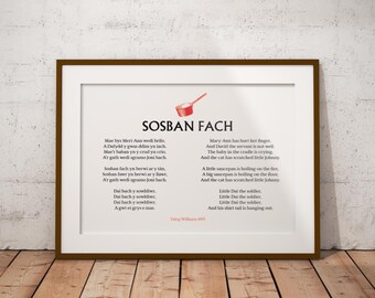 Sosban Fach Bilingual lyrics Poster | Traditional Welsh folk song Wall Art | A Rugby Anthem | Ideal Gift or Present for a Welsh Relative.