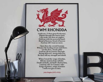 Cwm Rhondda Lyrics Poster | Bread of Heaven Welsh Lyrics Wall Art Print | Gift Idea for a Friend or Relative from Wales | Geiriau Cymraeg.