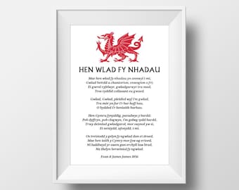 Hen Wlad Fy Nhadau Lyrics Poster | Welsh words to the full Three Verses Version of the world's finest national anthem, Land of My Fathers.