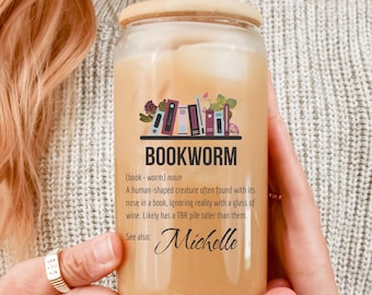 Personalized Bookworm Glass Tumbler: Book Lover Gift