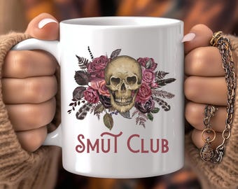 Smut Club Mug: Floral Skull Ceramic Latte Mug
