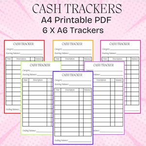Cash Trackers Printable A6 Spending Saving Log, Cash Stuffing Digital Download Money Savings Challenge for Low Income, Cash Envelope Inserts