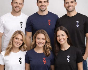 Couples Matching King & Queen T-Shirts | His and Hers Playing Card Tops | Gildan Softstyle