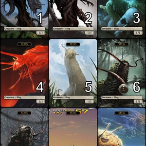 May include: Nine different illustrations of slugs, each with a unique design and color scheme. The slugs are depicted in various poses and settings, including a forest, a desert, and a swamp. The illustrations are in a cartoon style and are suitable for use in a variety of projects, such as children's books, educational materials, and websites.
