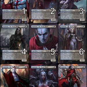 May include: Nine trading cards featuring a vampire character named Anowon, the Ruin Thief. Each card has a different illustration of the character and a unique number from 1 to 9. The cards are set against a dark, gothic background.