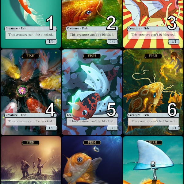 MtG Fish 1/1 Token Alternative Art // Choose the Art! - For EDH, Commander, Cube Draft and Casual MtG Player