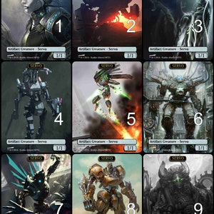 May include: Nine different robot illustrations, each with a unique design and colour scheme. The robots are depicted in a variety of poses, some standing, some flying, and some sitting. The illustrations are all in a cartoon style and have a whimsical feel.