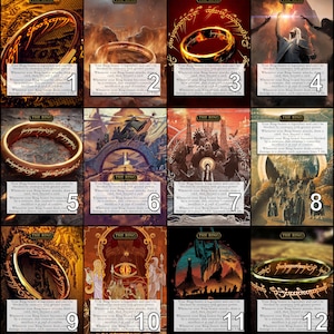 Puede incluir: Doce cartas ilustradas con un anillo con la inscripción "The Ring" y texto que describe las habilidades de la carta. Las cartas están numeradas del 1 al 12.