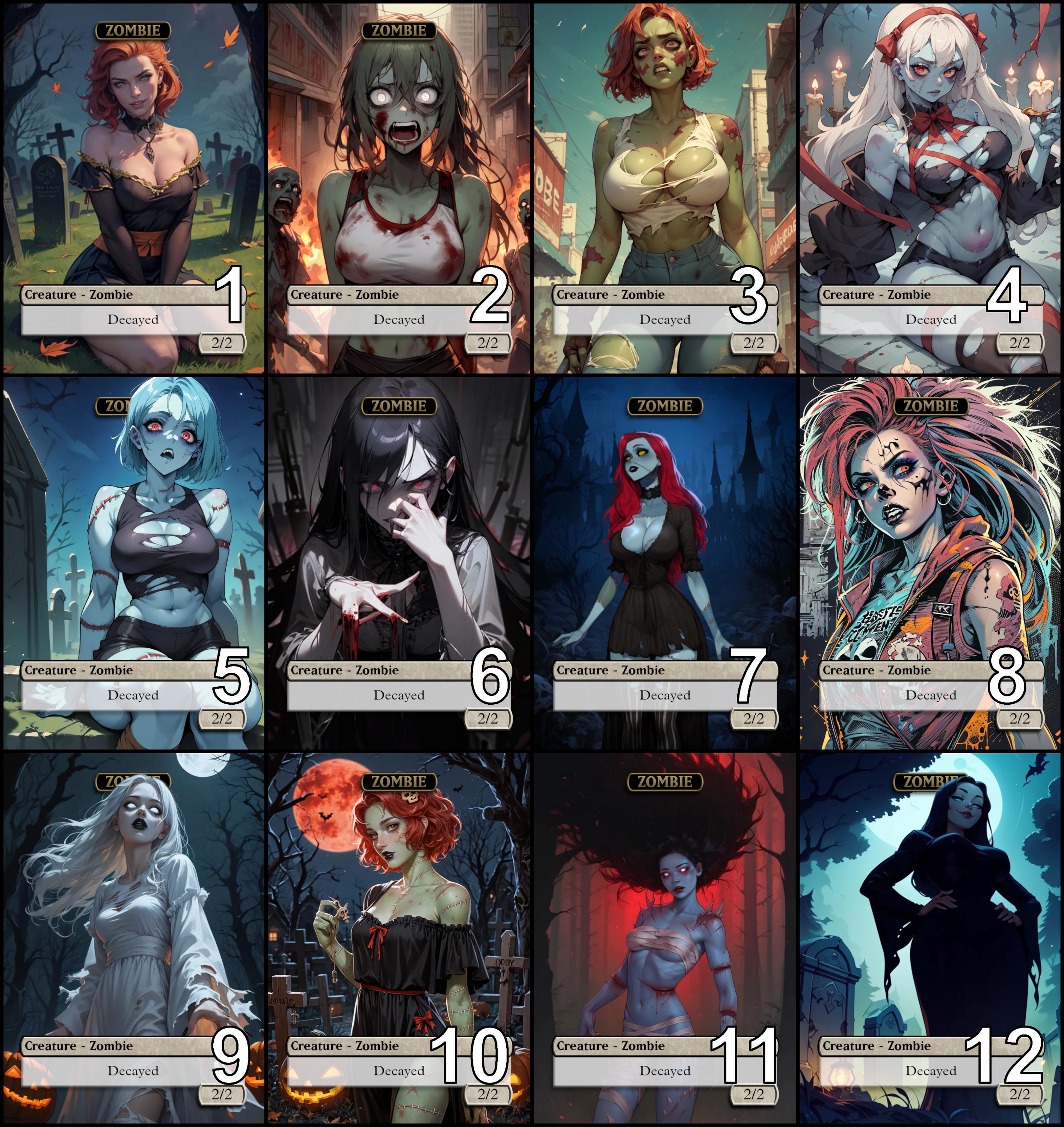 Mtg Zombie Decayed Waifu 2/2 Token Alternative Art // Choose the
