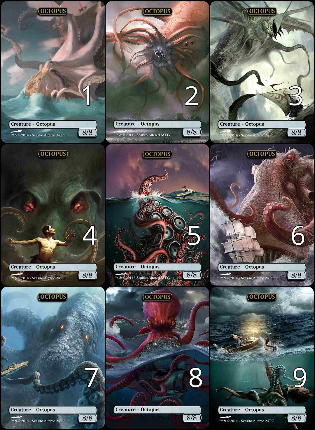 Mtg Octopus 8/8 Token Alternative Art // Choose the Art! - for EDH