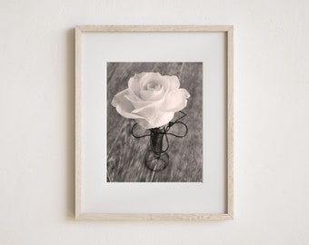 Rose & Wire Wall Art | Rose Print | Black and White Photography