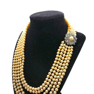 Vintage 5 Strand Cream Pearl Necklace Sterling Clasp Marked 925 KRS