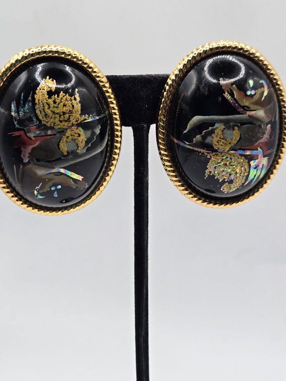Boucles D'oreilles Vintage Jerval Breveté - Résine - Fermoir Clip - Occasion