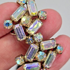 Vintage Sherman Signed Purple Aurora Borealis Crystal Clip Earrings 1 inch