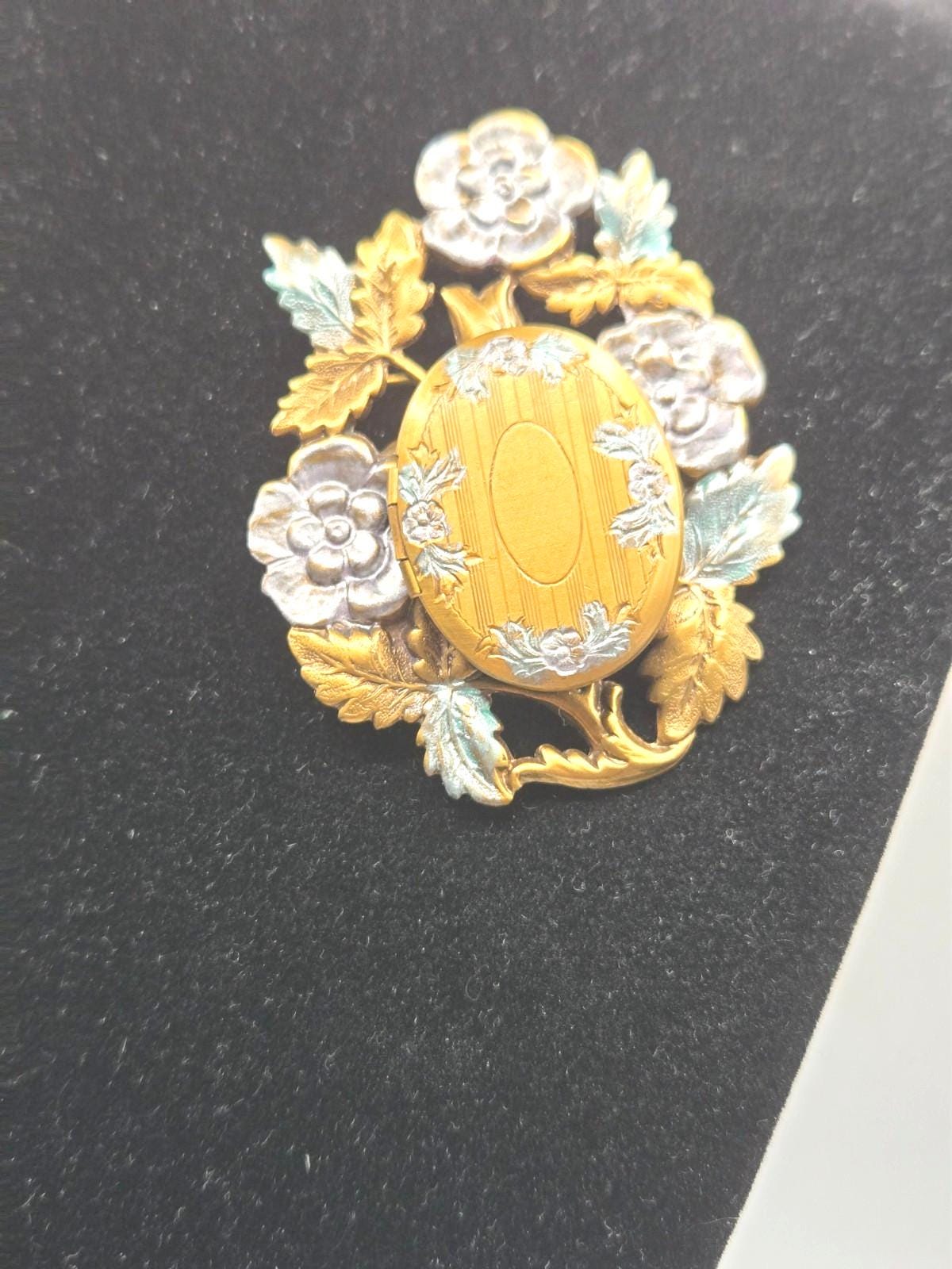Broche Ancienne Médaillon Victorienne Fin XIXème - Porte-souvenir Plaqué Or