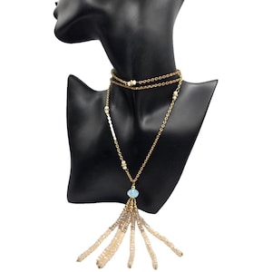 vintage Long collier lariat avec perles scintillantes à facettes 40 pouces avec pompon de 4 pouces